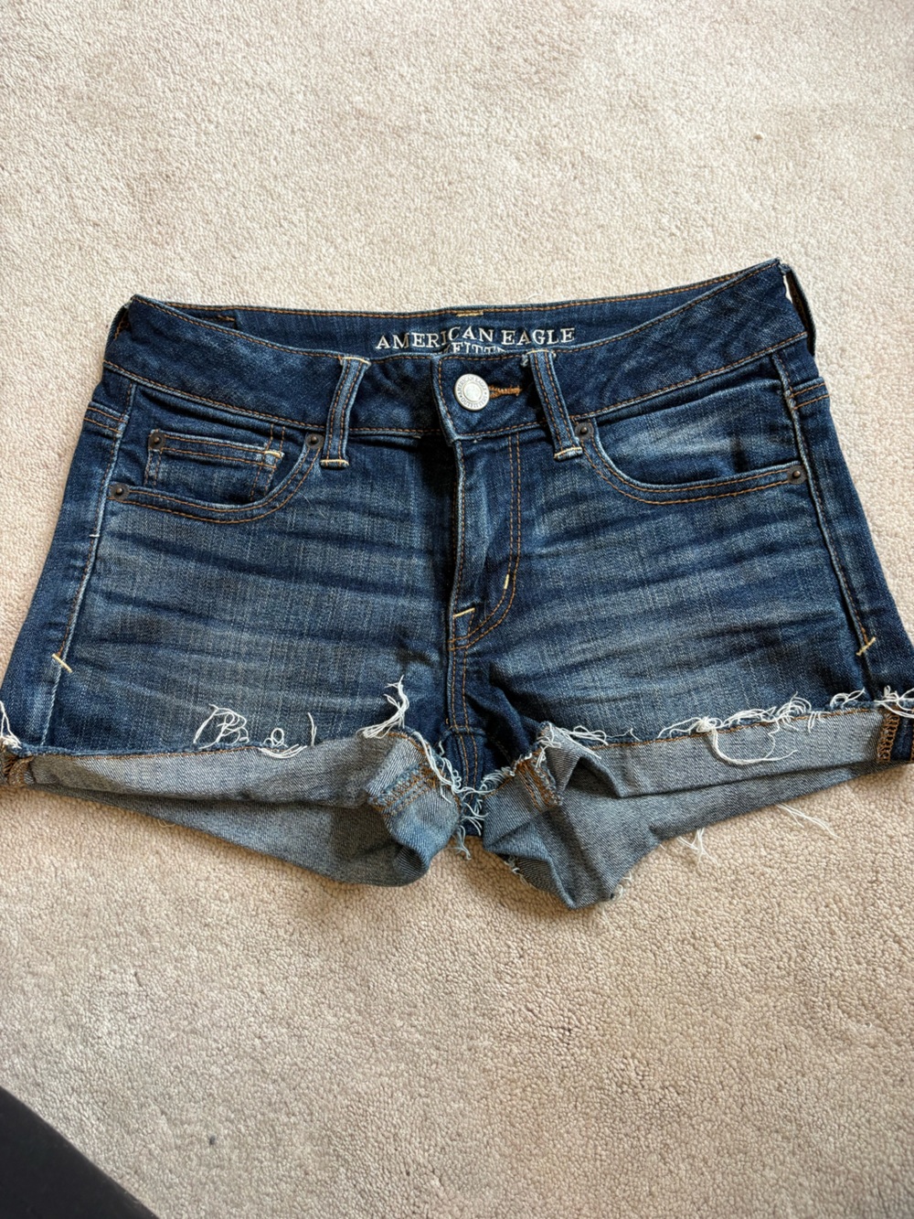 American Eagle Outfitters Dark Blue Distressed Denim Cutoff Shorts